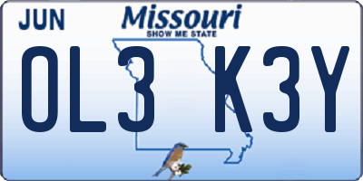 MO license plate OL3K3Y