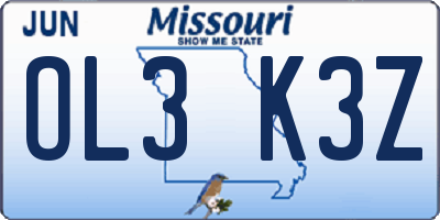 MO license plate OL3K3Z