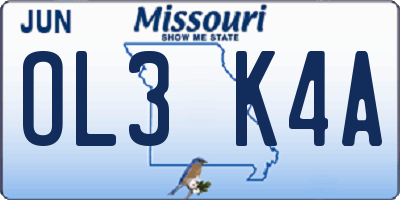 MO license plate OL3K4A