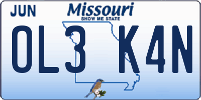 MO license plate OL3K4N
