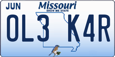 MO license plate OL3K4R