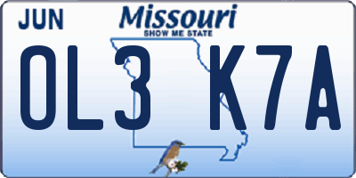 MO license plate OL3K7A