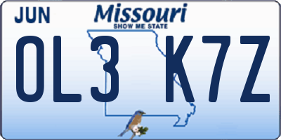 MO license plate OL3K7Z