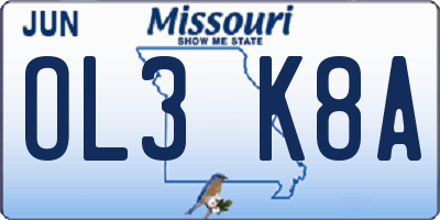MO license plate OL3K8A
