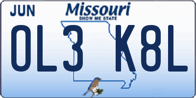 MO license plate OL3K8L