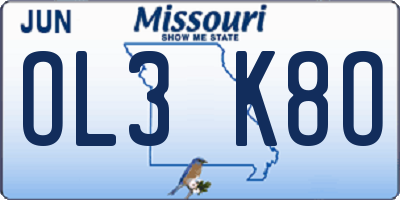 MO license plate OL3K8O