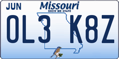 MO license plate OL3K8Z