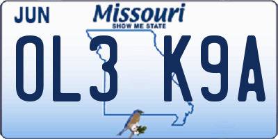 MO license plate OL3K9A