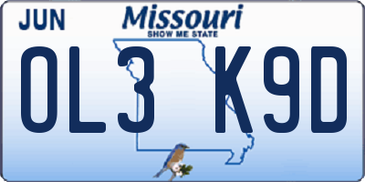 MO license plate OL3K9D
