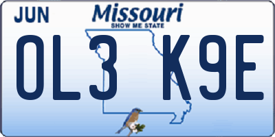 MO license plate OL3K9E