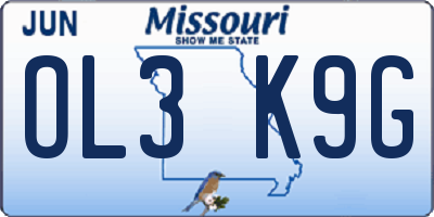 MO license plate OL3K9G