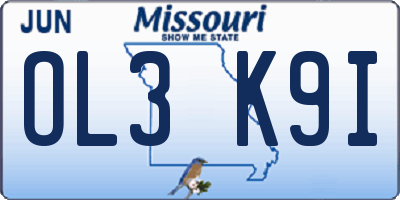 MO license plate OL3K9I