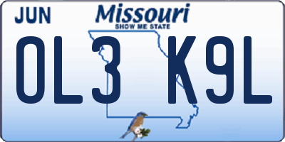 MO license plate OL3K9L