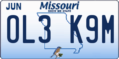 MO license plate OL3K9M