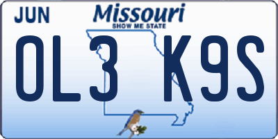 MO license plate OL3K9S