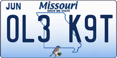 MO license plate OL3K9T