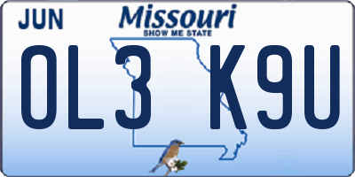 MO license plate OL3K9U