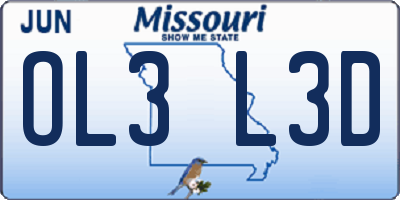 MO license plate OL3L3D