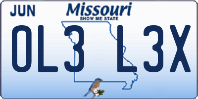 MO license plate OL3L3X