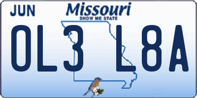 MO license plate OL3L8A