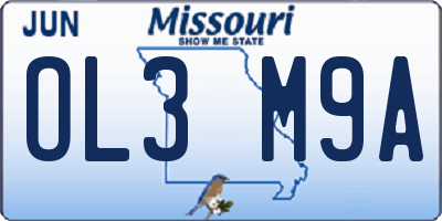 MO license plate OL3M9A