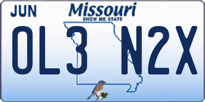 MO license plate OL3N2X
