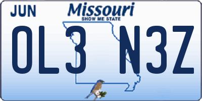 MO license plate OL3N3Z