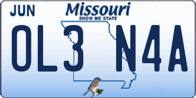 MO license plate OL3N4A