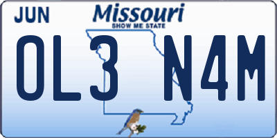 MO license plate OL3N4M