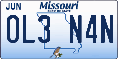 MO license plate OL3N4N