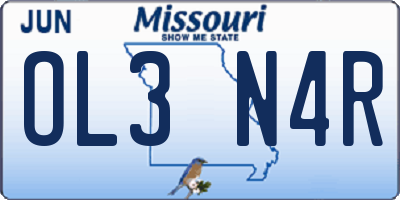 MO license plate OL3N4R