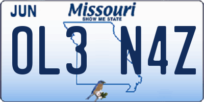 MO license plate OL3N4Z