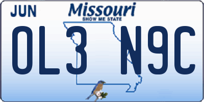 MO license plate OL3N9C
