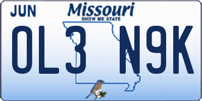 MO license plate OL3N9K