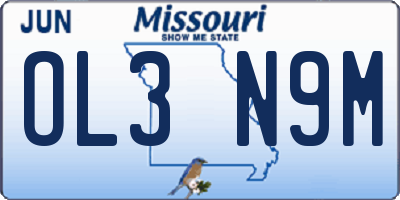 MO license plate OL3N9M