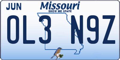 MO license plate OL3N9Z