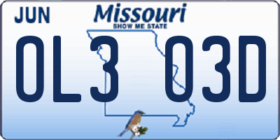 MO license plate OL3O3D