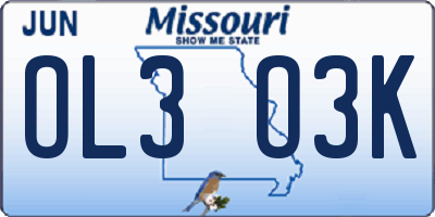 MO license plate OL3O3K