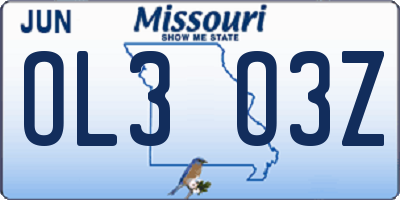 MO license plate OL3O3Z