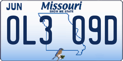 MO license plate OL3O9D
