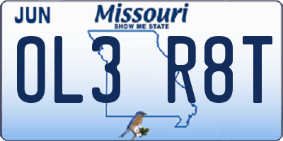MO license plate OL3R8T