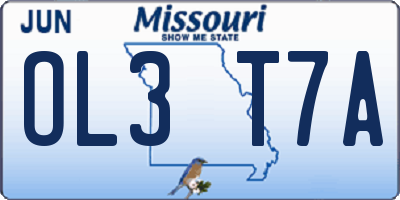 MO license plate OL3T7A