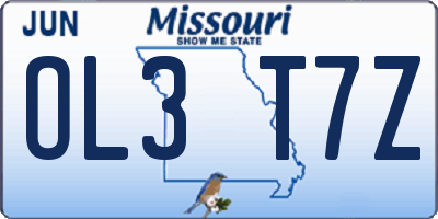 MO license plate OL3T7Z