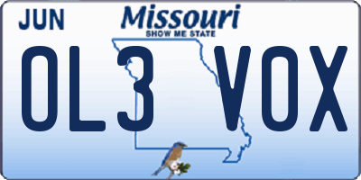 MO license plate OL3V0X