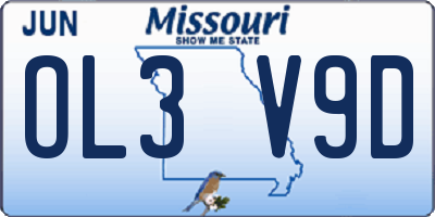 MO license plate OL3V9D