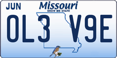 MO license plate OL3V9E