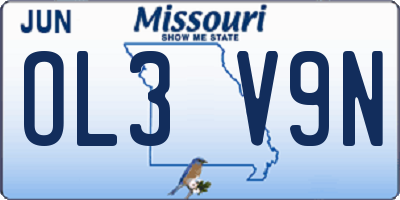MO license plate OL3V9N