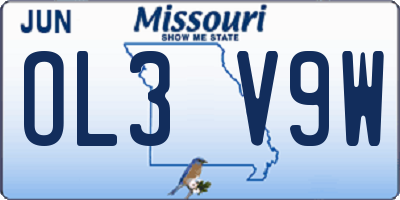 MO license plate OL3V9W