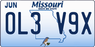 MO license plate OL3V9X