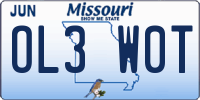 MO license plate OL3W0T